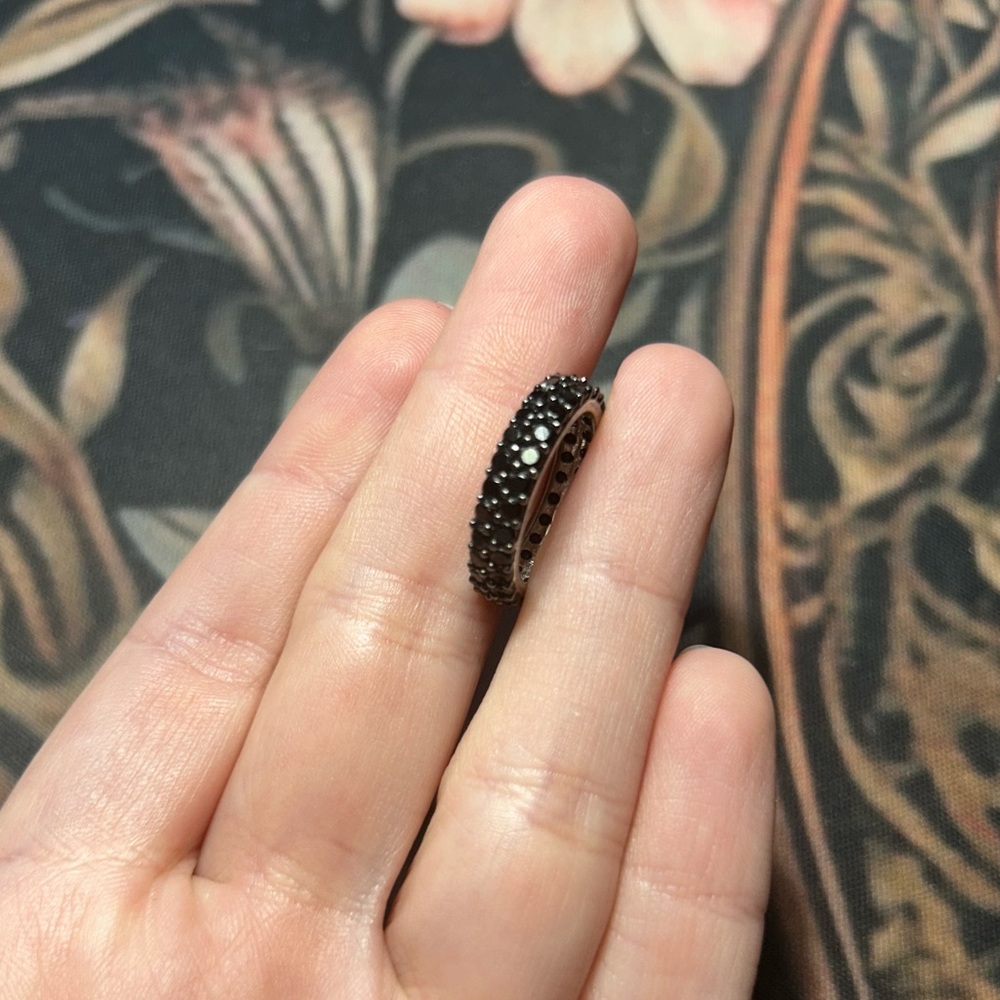 Sterling Silver 925 Black Stone Eternity Band | Black Diamond Look | Stackable